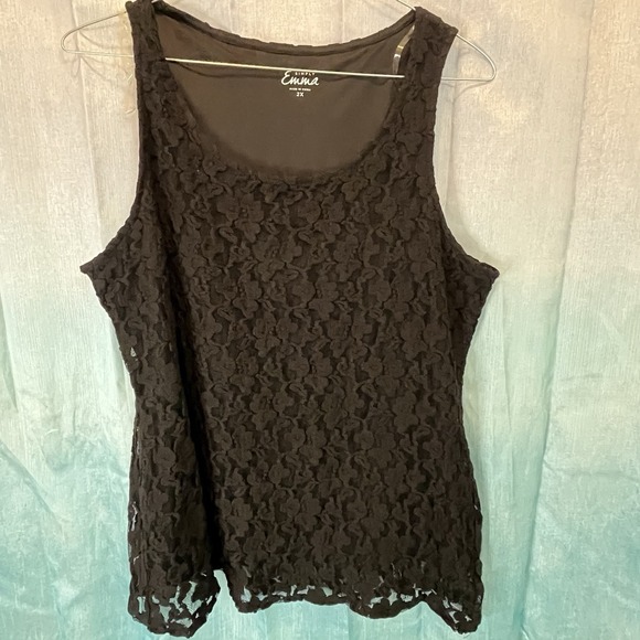 Simply Emma Black Lace 2 Layer Tank Top Sleeveless Shirt Plus Size 2XL - Picture 1 of 6